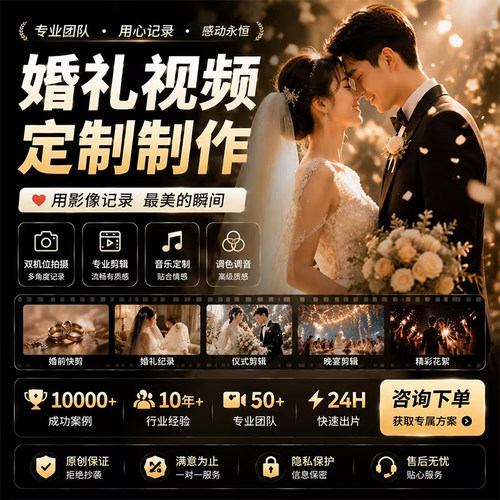 婚礼视频生日制作mv定制剪辑暖场结婚电子相册vlog开场求婚快剪