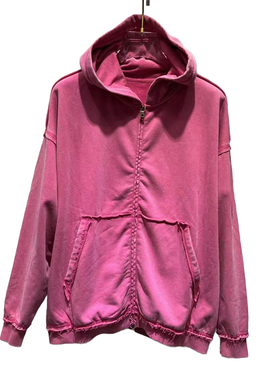 TOPSTONE2024年巴黎风格做旧水洗脏污泥染拉链连帽卫衣外套