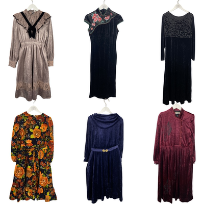 古着复古气质黑色贵妇金丝绒裙长袖冬季连衣裙法式优雅修身长裙02