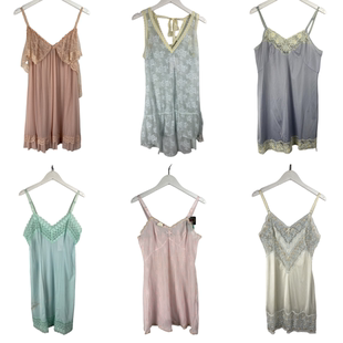 古着vintage复古日系真丝桑蚕丝丝绸纯色蕾丝性感睡衣吊带裙子054