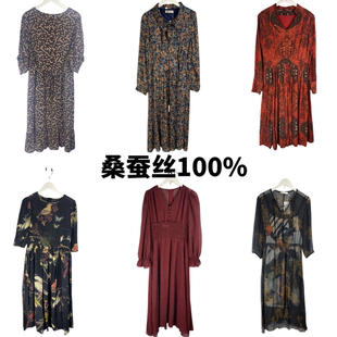 古着vintage复古真丝桑蚕丝夏季 宽松香云纱裙10 连衣裙印花中长款