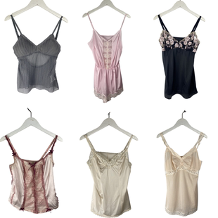 古着vintage复古日系真丝短吊带纯色蕾丝性感睡衣内搭吊带背心05
