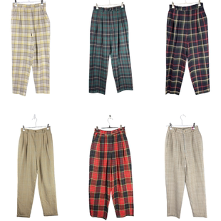 vintage古着裤子日系原单女彩色格子加厚毛呢宽松高腰萝卜女裤25
