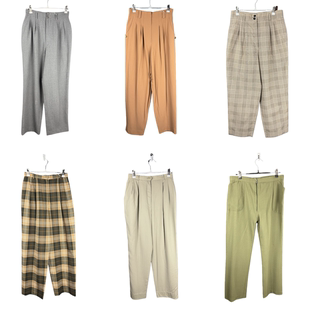 vintage古着裤子日系原单女彩色格子加厚毛呢宽松高腰萝卜女裤10