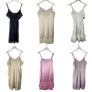 古着vintage复古日系真丝桑蚕丝丝绸纯色蕾丝性感睡衣吊带裙子060