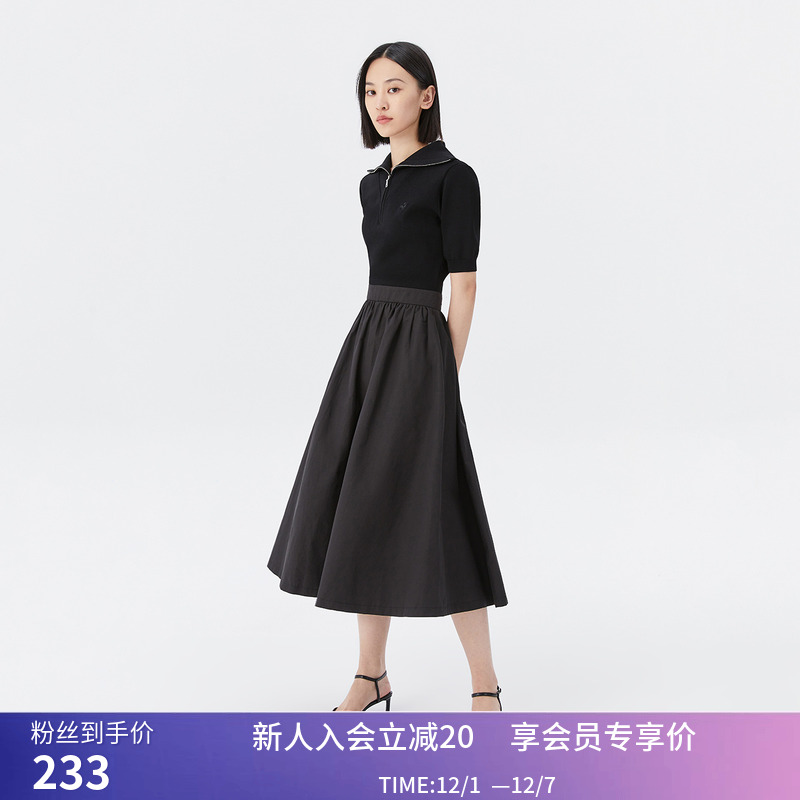 【商场同款】LILY秋新款女装复古赫本风修身显瘦连衣裙小黑裙