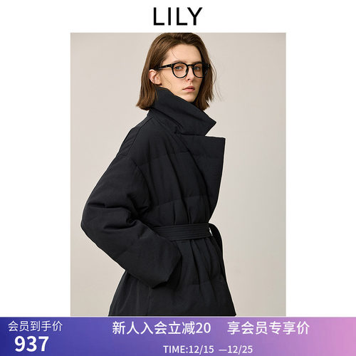 LILY2025冬新款都市气质通勤90鸭绒西装式羽绒服外套女短款小个子