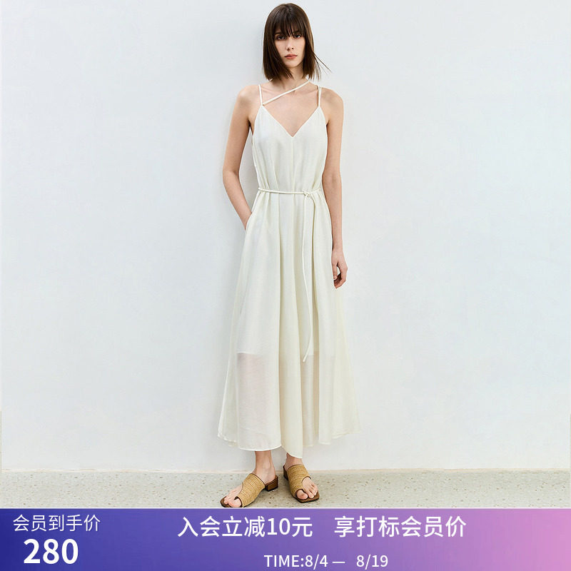 【商场同款】LILY夏新款女装莱赛尔V领简约优雅通勤款连衣裙