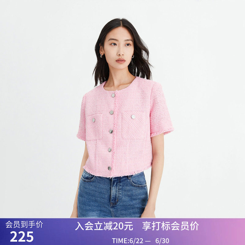 【商场同款】LILY夏新款女装复古优雅小香风温柔纯色短款外套