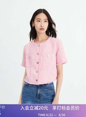 【商场同款】LILY夏新款女装复古优雅小香风温柔纯色短款外套