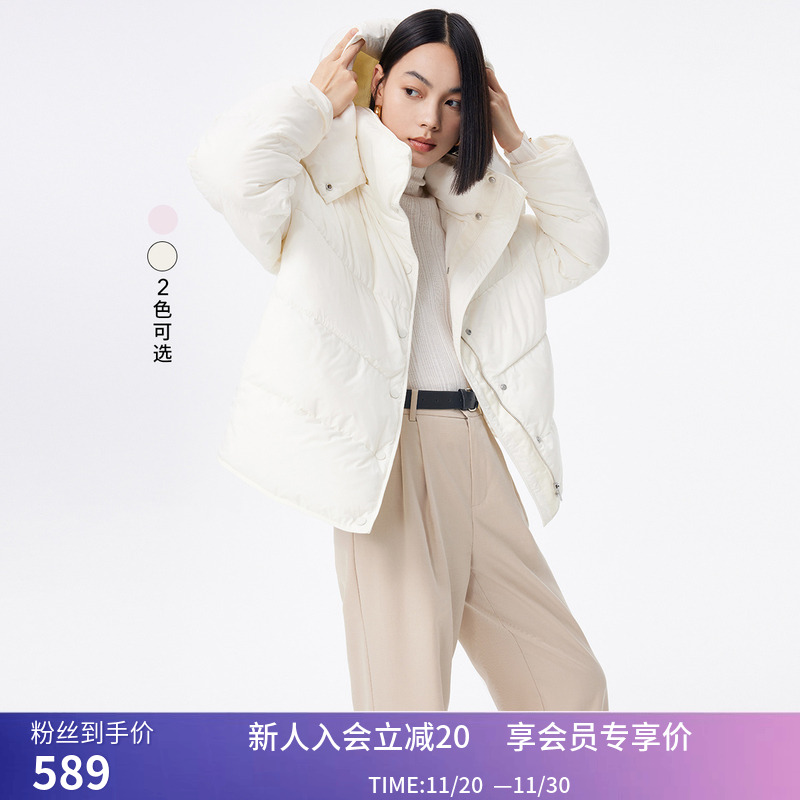 LILY冬新款女装保暖鹅绒时尚通勤款宽松休闲连帽羽绒服外套女