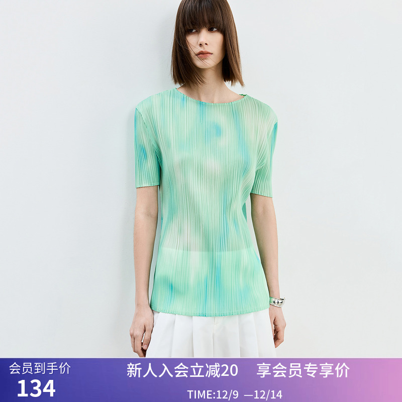 【商场同款】LILY夏新款女装印花收身显瘦时尚气质一字领T恤