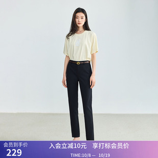 LILY2026夏新款简约显瘦高腰九分修身百搭通勤铅笔裤休闲小黑裤女