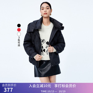 LILY冬新款女装时尚休闲气质通勤款保暖连帽短款羽绒服