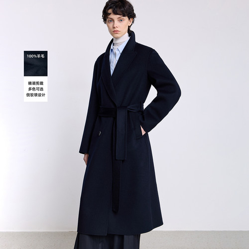 【法奢白金】LILY商场同款100%羊毛2025冬款正肩腰带毛呢大衣外套