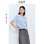 LILY2026春新款 毛衣女短款 羊毛山羊绒混纺绒感圆领套头短袖 针织衫