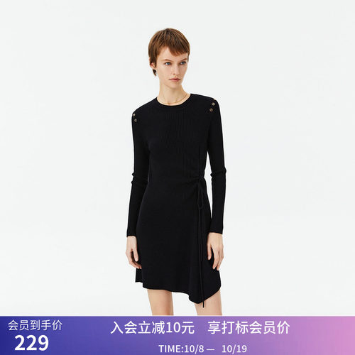【商场同款】LILY冬新款女装全绵羊毛显高针织连衣裙小黑裙女