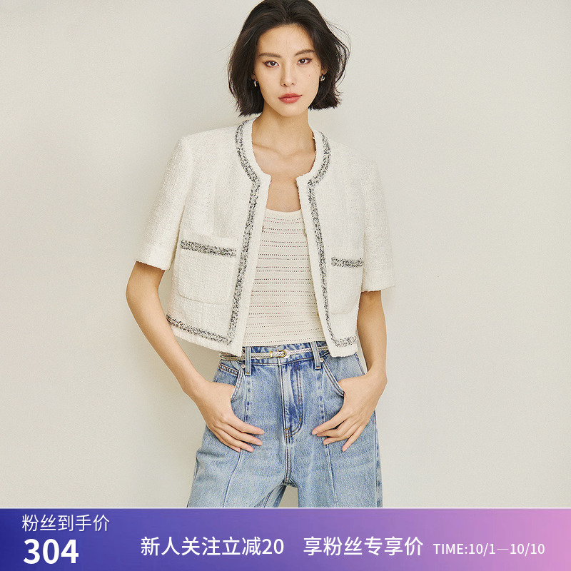 【商场同款】LILY夏新款女装复古小香风气质温柔圆领短外套女