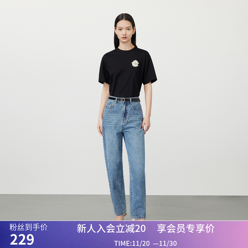 【商场同款】LILY秋新款女装休闲复古通勤时尚显瘦直筒牛仔裤