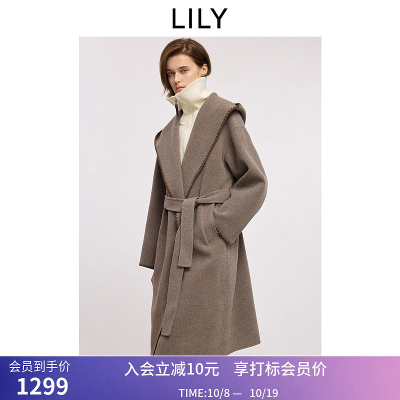 100%美丽诺羊毛LILY冬新款女装贝壳绣浴袍大衣双面呢毛呢外套