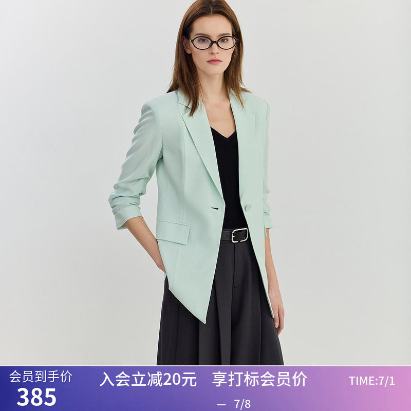 【专柜甄选】LILY夏新款女装垂坠醋酸七分袖西装外套