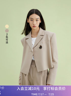 【商场同款】LILY春新款女装时尚纯色别致一粒扣超短西装外套
