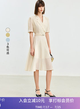 LILY夏季新品莫代尔微光裙收腰显瘦经典西装式连衣裙中长款