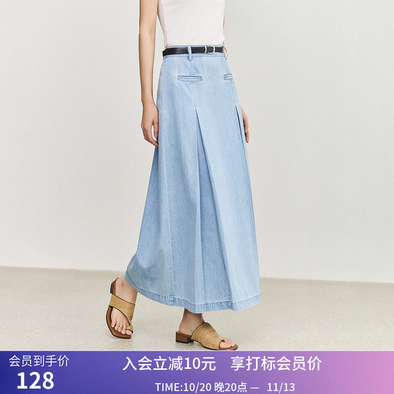 【商场同款】LILY夏新款女装莱赛尔复古休闲学院风牛仔半身裙