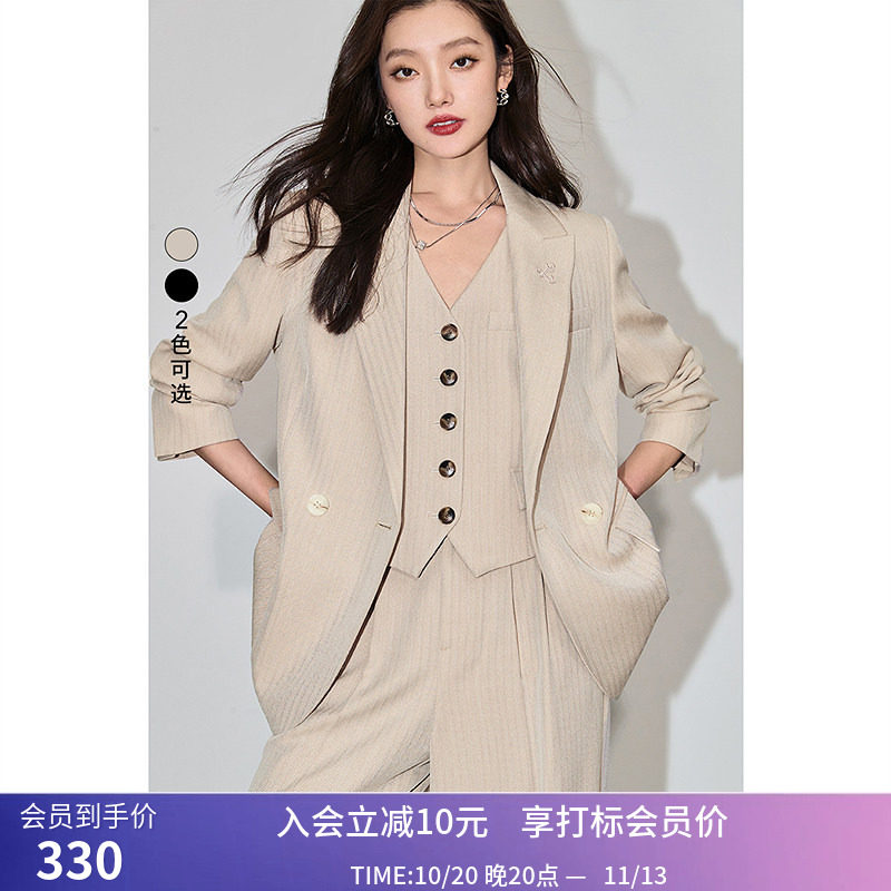 LILY春新款女装通勤款复古双排扣气质时尚休闲西装外套小个子