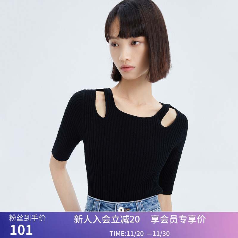 【商场同款】LILY春新款女装别致时尚镂空通勤款修身毛针织衫