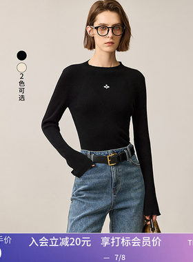 LILY冬新款女装极简风刺绣修身显瘦云感衫针织衫内搭女款打底