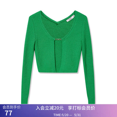 【商场同款】LILY春新款女装法式复古U领修身短款针织开衫女