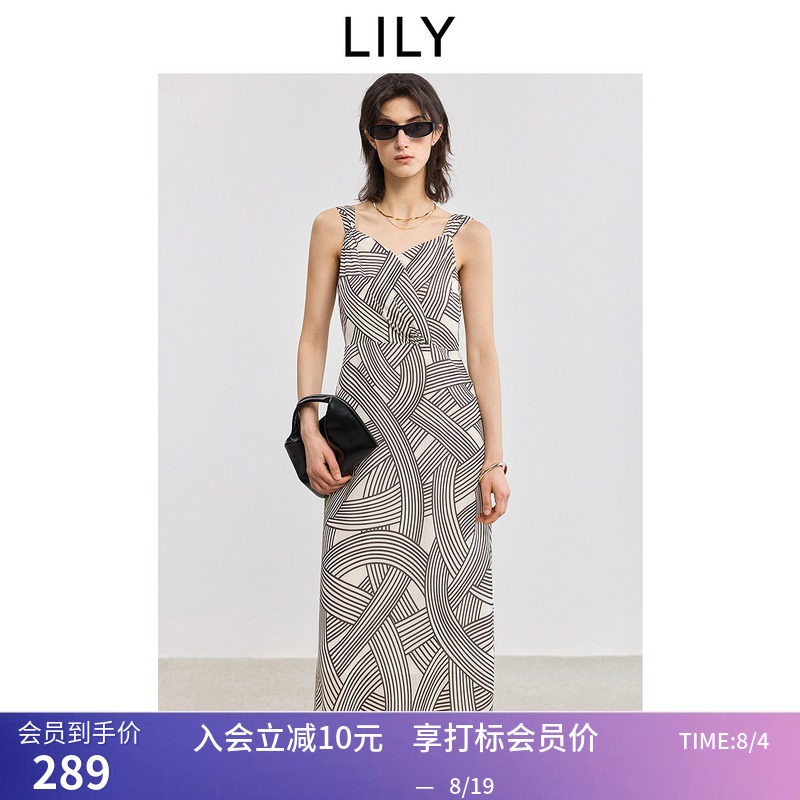 【商场同款】LILY夏新款女装莱赛尔亚麻复古设计感休闲连衣裙