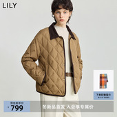 LILY2025冬新款 巴恩风撞色灯芯绒翻领90鸭绒轻薄羽绒服外套女短款
