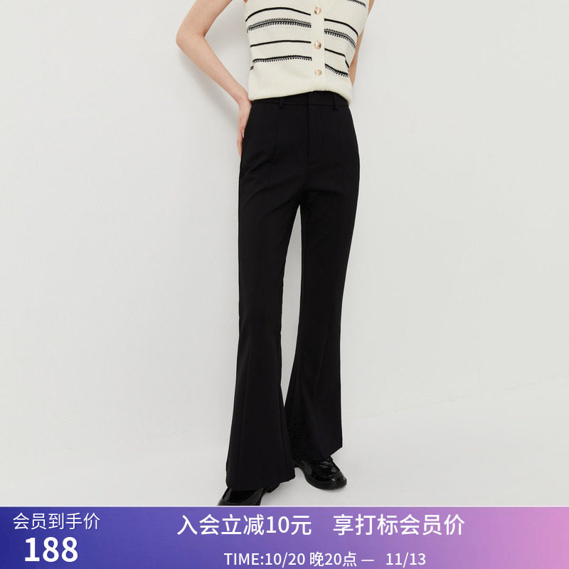 【商场同款】LILY春新款女装复古休闲通勤款黑色喇叭裤休闲裤