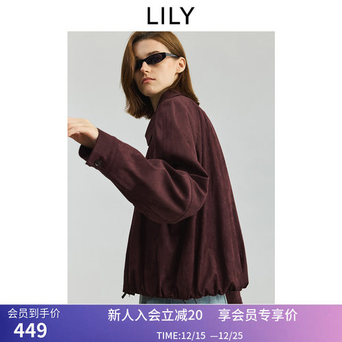 【商场同款】LILY2025秋新款复古翻领宽松通勤深色夹克外套女短款