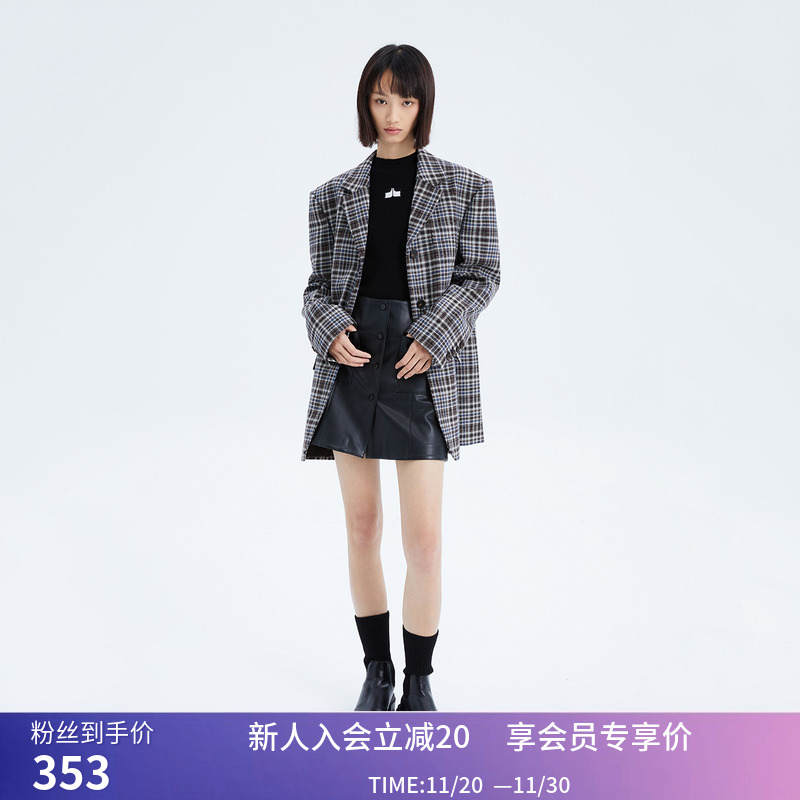 【商场同款】LILY春新款女装复古洋气格纹时尚通勤款西装外套