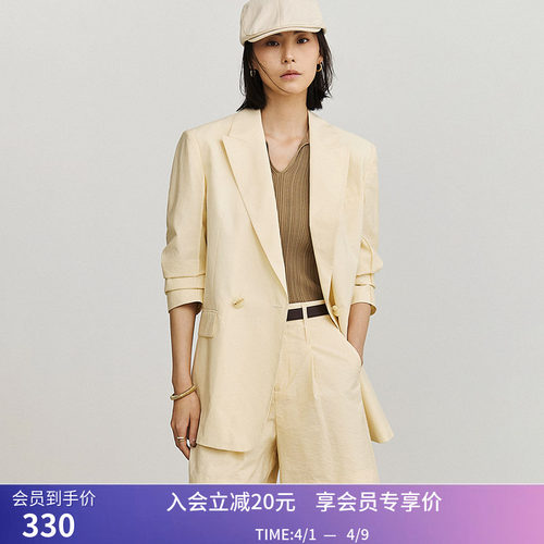 【专柜甄选】LILY夏新款女装通勤款双排扣无里布休闲西装外套