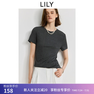 LILY2025夏新款 T恤女 格雷系简约基础款 宽松休闲正肩百搭通勤短袖