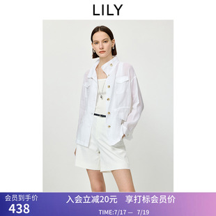 苎麻LILY2026夏新款女装老钱风立领收腰休闲通勤白色风衣外套