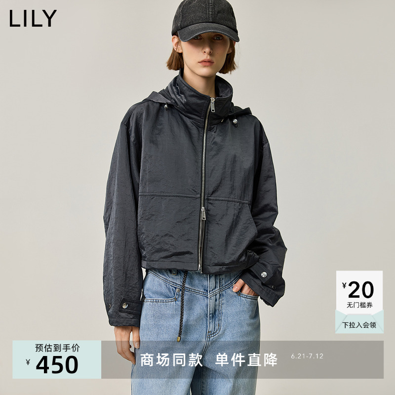 【商场同款】LILY2024秋新款缎面光泽帅气百搭通勤栗子夹克外套女