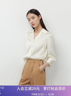 【商场同款】LILY秋新款女装高品质三醋酸古巴领飘带垂感衬衫
