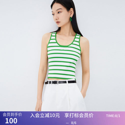 【商场同款】LILY夏新款女装复古绿时尚BM风修身针织背心内搭