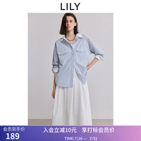 LILY夏新款女装复古撞色竖条纹气质百搭宽松通勤衬衫外套
