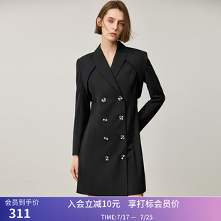 LILY秋新款女装优雅OL商务仪式感戗驳领双排扣风衣式连衣裙女