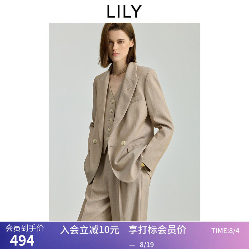 LILY秋新款女装老钱风戗驳领刺绣气质通勤休闲高级感西装外套