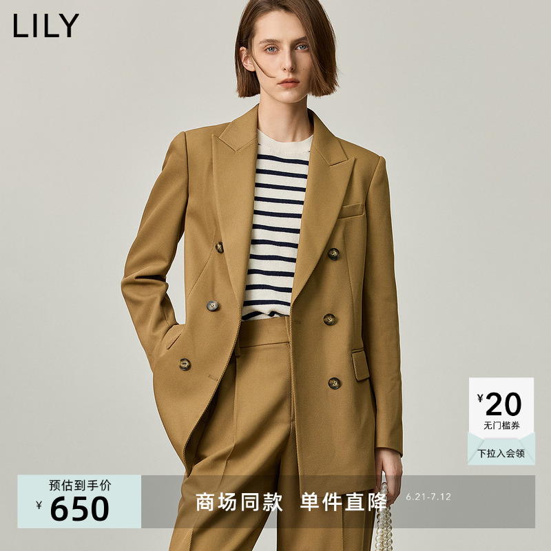 【商场同款】LILY2024秋新款经典复古双排扣利落宽肩廓形西装外套