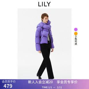 【专柜甄选】LILY冬新款女装多巴胺穿搭围巾连帽羽绒服外套女
