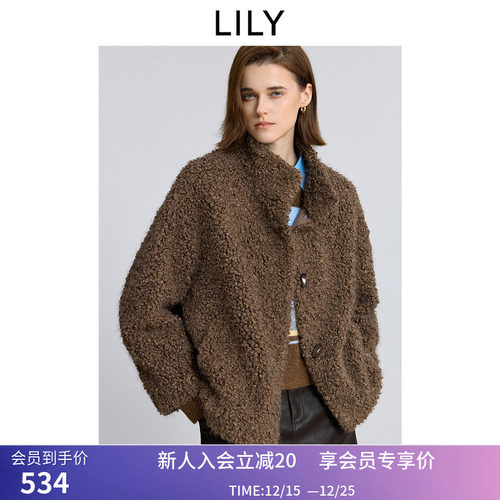 LILY2025冬新款简约松弛感立领宽松休闲暖感毛绒外套女短款小个子