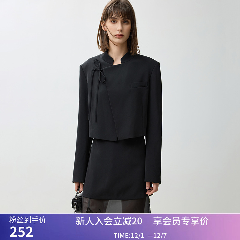 【商场同款】LILY秋新款新中式立领系带国风气质黑色短款外套